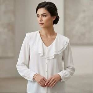 Savannah White Blouse with Rounded Neckline